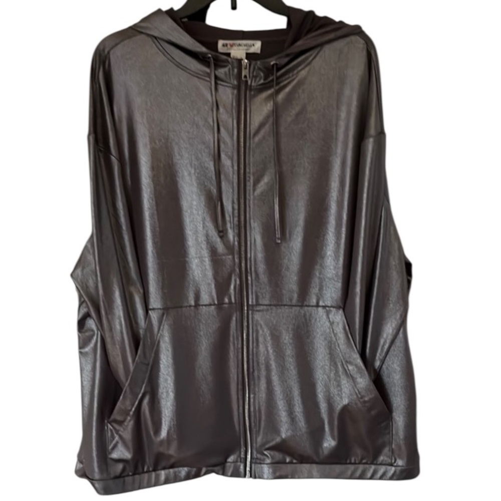 H&M ❤️ Coachella size XL Silver metallic hooded Jacket , pockets - Picture 15 of 16